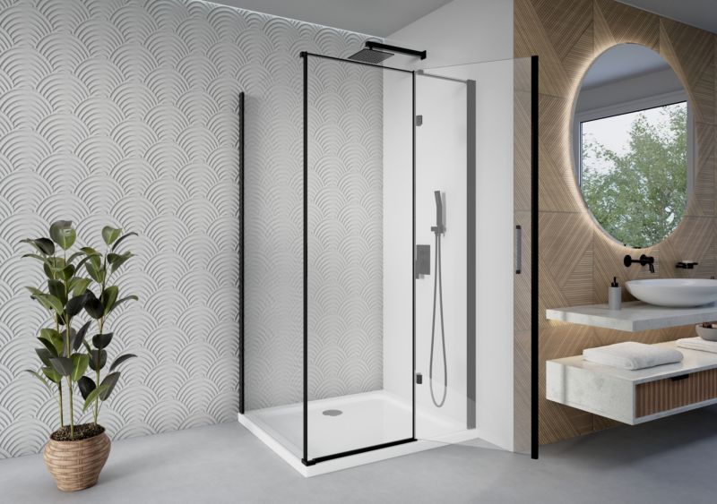 Rektangulært Brusekabine 90x70 cm Sort Hærdet Glas 6 mm