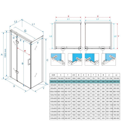 Rektangulært Brusekabine 90x70 cm Sort Hærdet Glas 6 mm