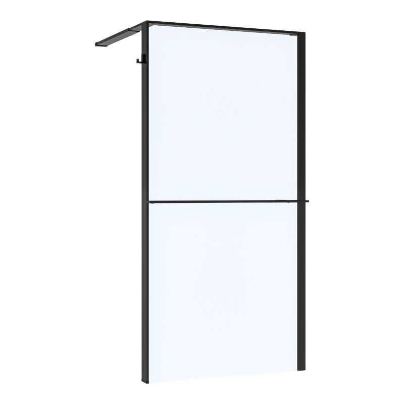 Walk-in brusevæg 100 cm sort/transparent med hylde