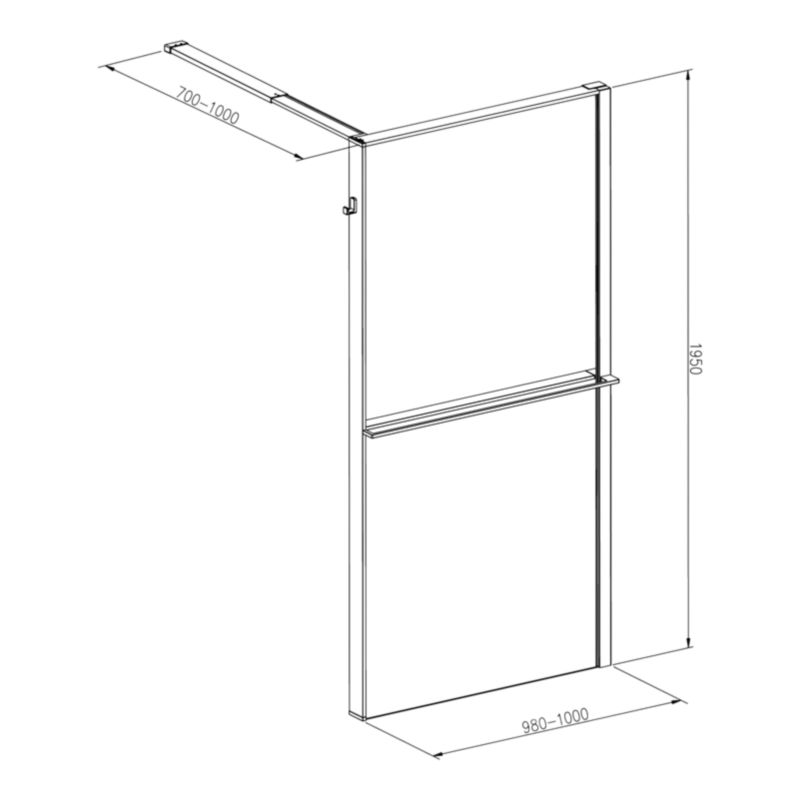 Walk-in brusevæg 100 cm sort/transparent med hylde