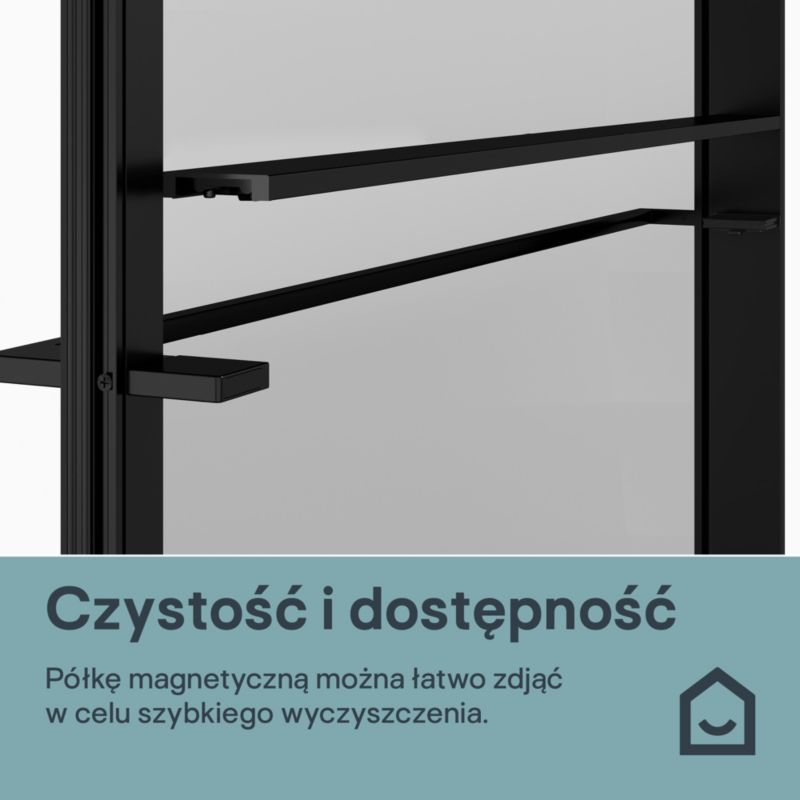 Walk-in brusevæg 100 cm sort/transparent med hylde