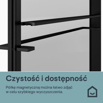 Walk-in brusevæg 100 cm sort/transparent med hylde