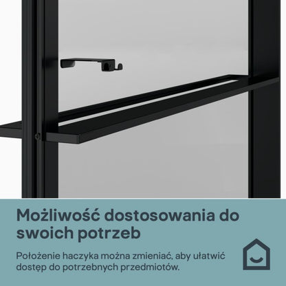 Walk-in brusevæg 100 cm sort/transparent med hylde