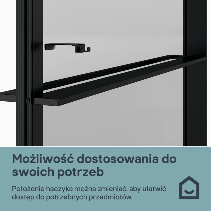 Walk-in brusevæg 100 cm sort/transparent med hylde