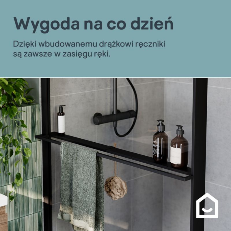 Walk-in brusevæg 100 cm sort/transparent med hylde