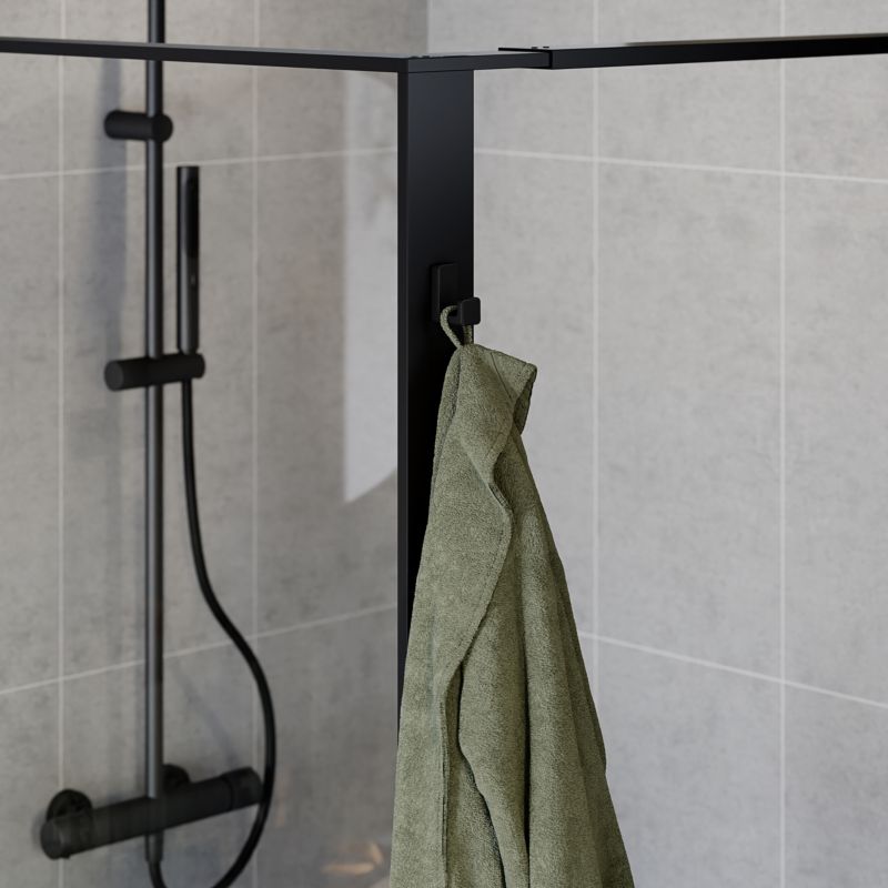 Walk-in brusevæg 100 cm sort/transparent med hylde