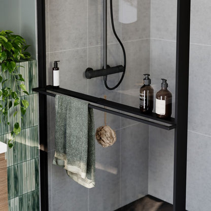 Walk-in brusevæg 100 cm sort/transparent med hylde