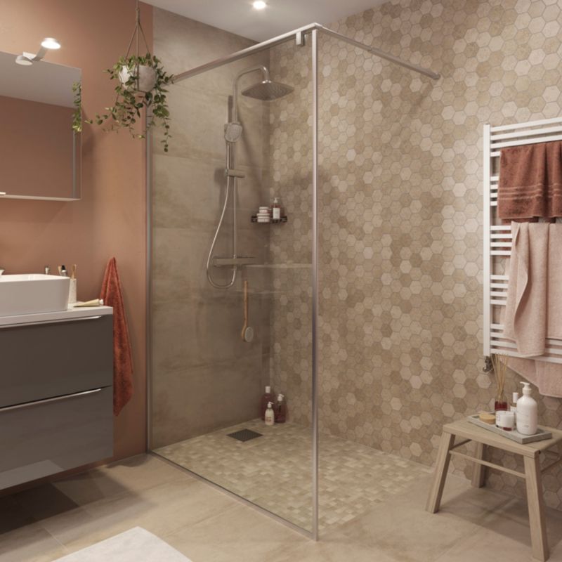 Walk-in Brusekabine 120 cm Krom/Transparent Hærdet Glas