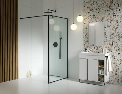 Walk-in Brusekabine 90 cm Sort Gennemsigtigt Glas