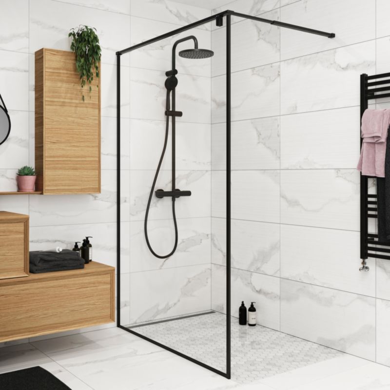 Walk-in Brusekabine 90 cm Sort Gennemsigtigt Glas