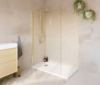 Walk-in Brusevæg 120 cm Guld Børstet / Transparent Glas