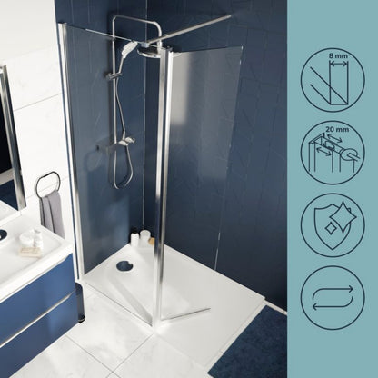 Walk-in Brusekabine 80 + 45 cm Chrom Gennemsigtig