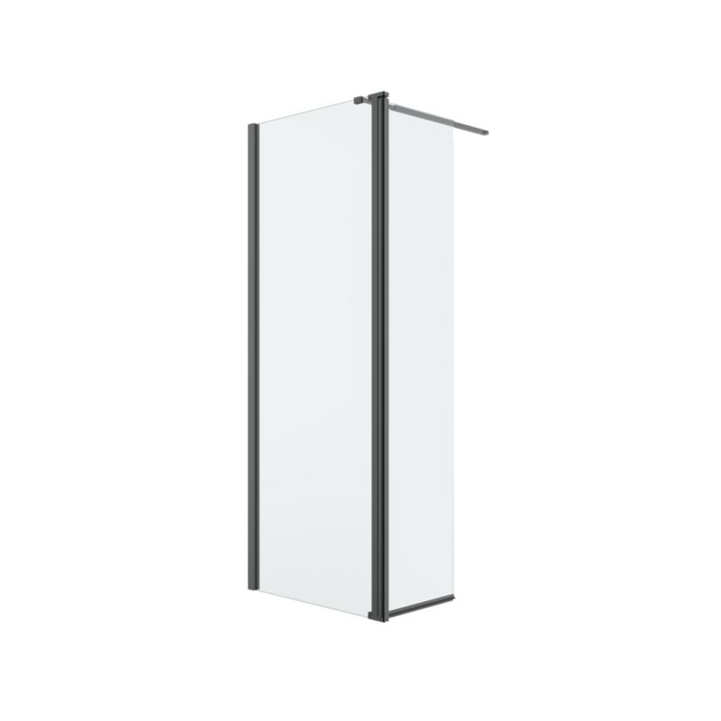 Walk-in Bruseniche 80+45 cm Sort Aluminium Gennemsigtigt Glas