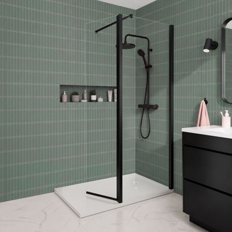 Walk-in Bruseniche 80+45 cm Sort Aluminium Gennemsigtigt Glas