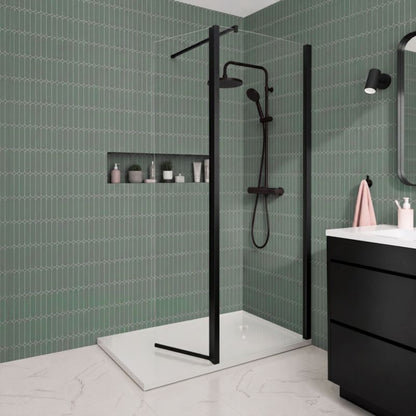 Walk-in Bruseniche 80+45 cm Sort Aluminium Gennemsigtigt Glas