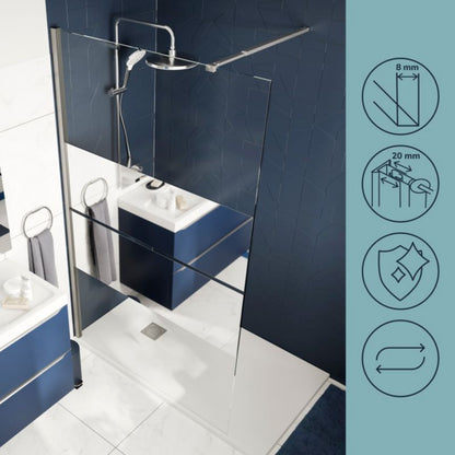 Walk-in Brusevæg Ledava 80 cm Krom Spejlglas