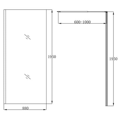 Walk-in Brusevæg 90x200 cm Sort Mat Gennemsigtigt Hærdet Glas
