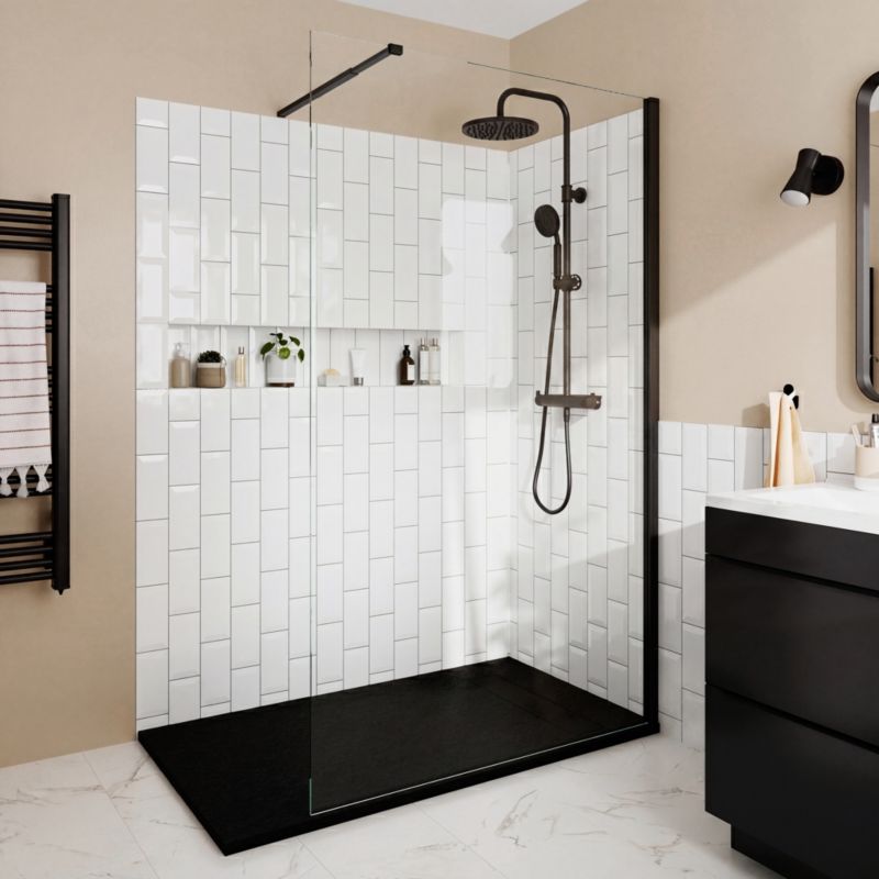 Walk-in Brusevæg 90x200 cm Sort Mat Gennemsigtigt Hærdet Glas