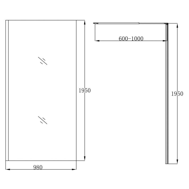 Walk-in Brusekabine 100 cm Sort Ramme Gennemsigtigt Glas