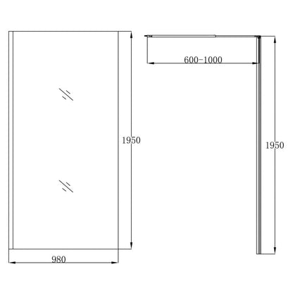 Walk-in Brusekabine 100 cm Sort Ramme Gennemsigtigt Glas