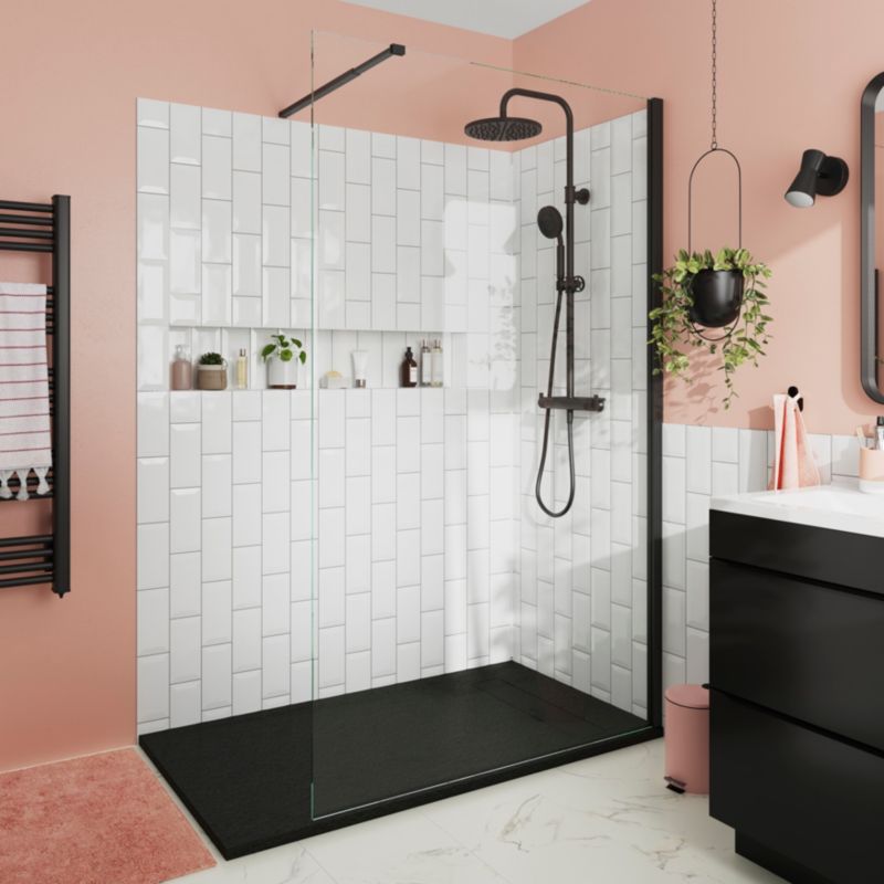 Walk-in Brusekabine 100 cm Sort Ramme Gennemsigtigt Glas
