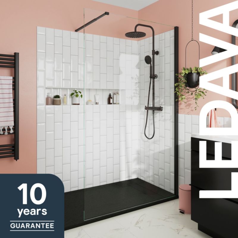 Walk-in Brusekabine 100 cm Sort Ramme Gennemsigtigt Glas