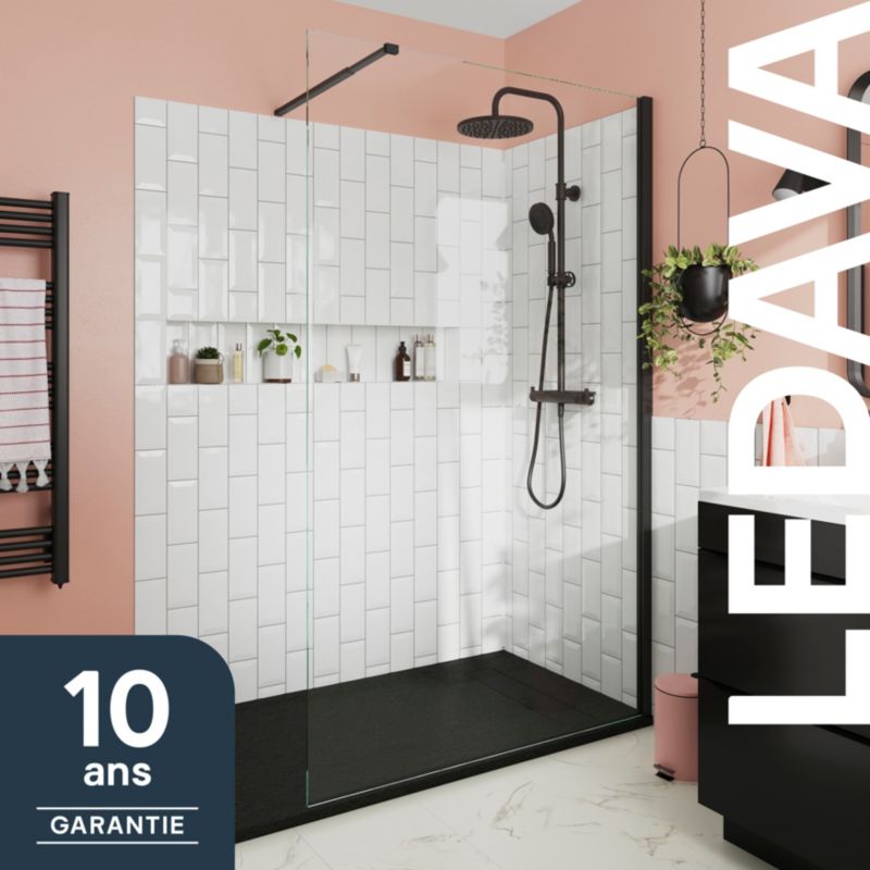 Walk-in Brusekabine 100 cm Sort Ramme Gennemsigtigt Glas
