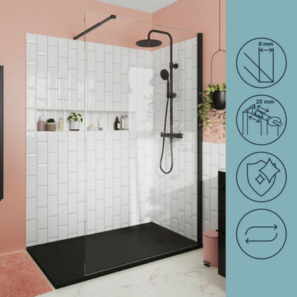 Walk-in Brusekabine 100 cm Sort Ramme Gennemsigtigt Glas