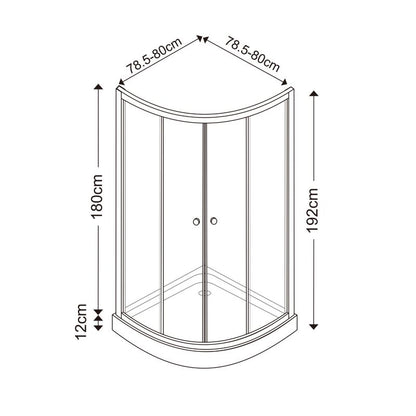 Halvcirkelformet Brusekabine 80x80x192 cm med Brusekar BS-SE-A106