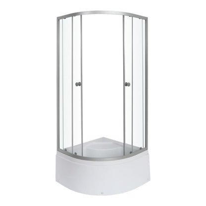 Halvrundt Brusekabine 80x80x197 cm med Høj Bund Sølv Transparent