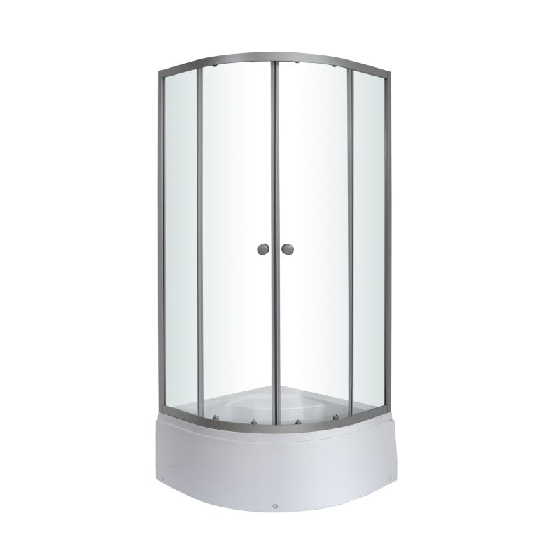 Halvrundt Brusekabine 80x80x197 cm med Høj Bund Sølv Transparent