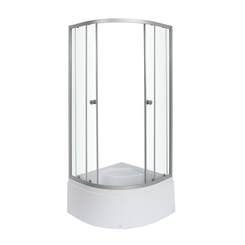 Halvrundt Brusekabine 80x80x197 cm med Høj Bund Sølv Transparent