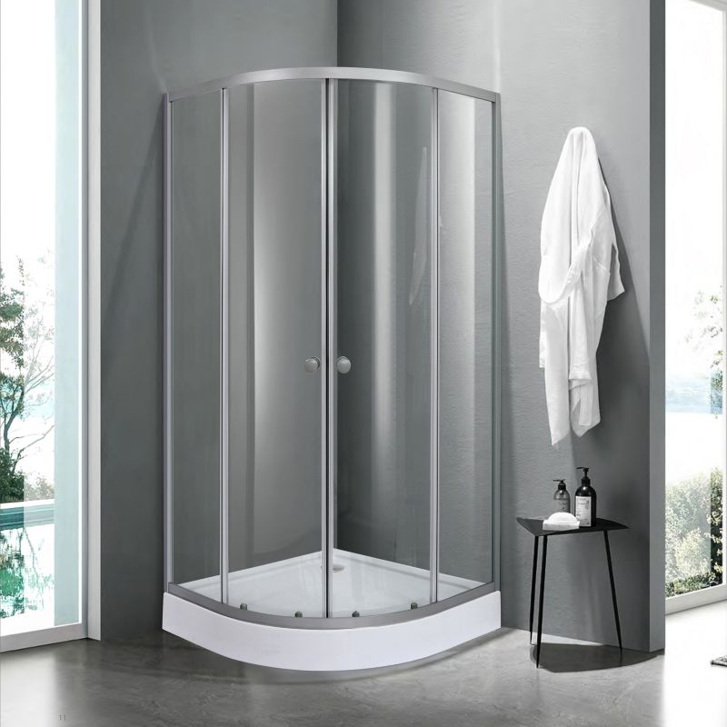 Halvrund Brusekabine med Bundkar 90x90 cm Transparent