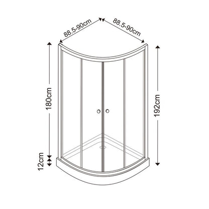 Halvrund Brusekabine med Bundkar 90x90 cm Transparent