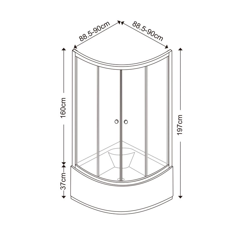 Halvrundt Brusekabine 90x90 cm med Høj Bakke Transparent | BS-SE-A109