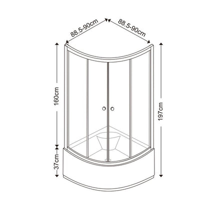 Halvrundt Brusekabine 90x90 cm med Høj Bakke Transparent | BS-SE-A109