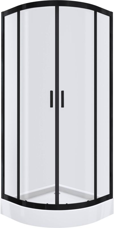 Halvrund Brusekabine 80x80 cm Sort med Lav Bundkar
