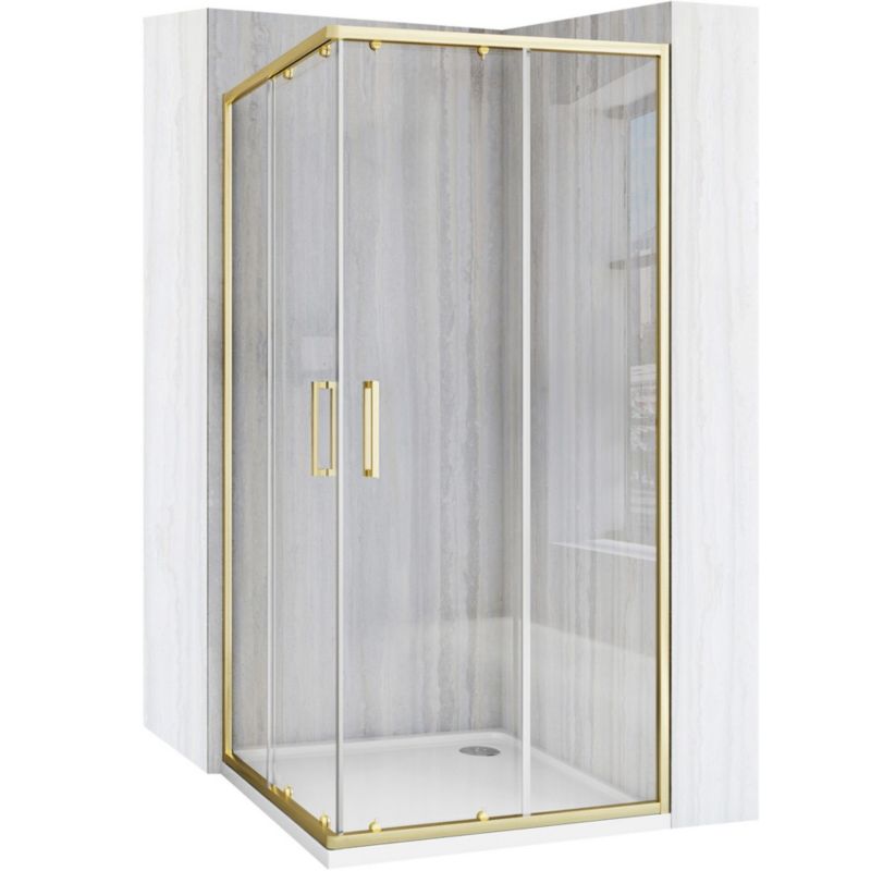 Bruse Kabine Med Bundkar City 90x90x190 cm Børstet Guld + Savoy Hvid Bundkar