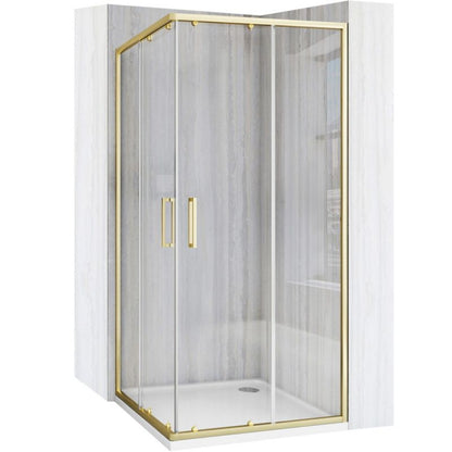 Bruse Kabine Med Bundkar City 90x90x190 cm Børstet Guld + Savoy Hvid Bundkar