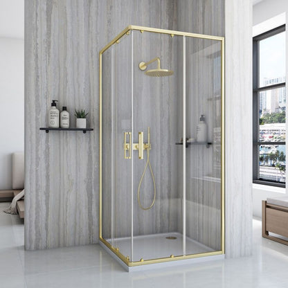 Bruse Kabine Med Bundkar City 90x90x190 cm Børstet Guld + Savoy Hvid Bundkar