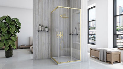 Bruse Kabine Med Bundkar City 90x90x190 cm Børstet Guld + Savoy Hvid Bundkar