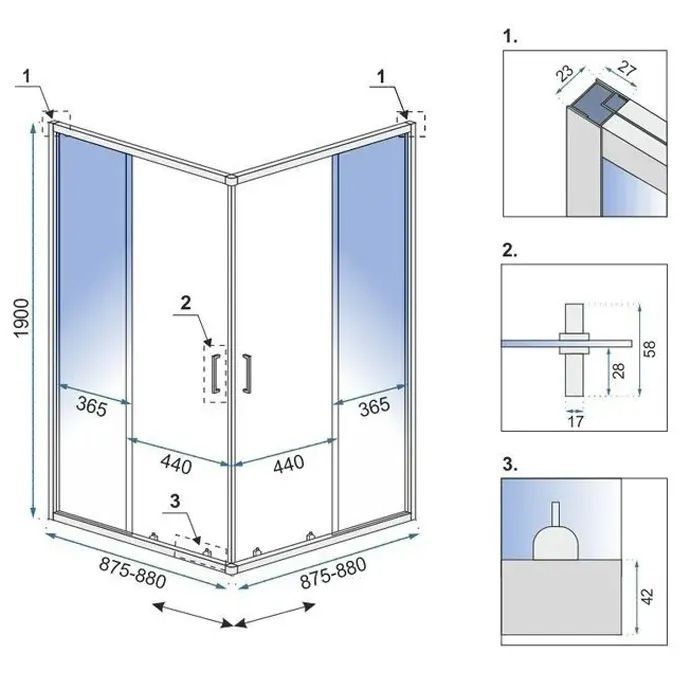 Bruse Kabine Med Bundkar City 90x90x190 cm Børstet Guld + Savoy Hvid Bundkar