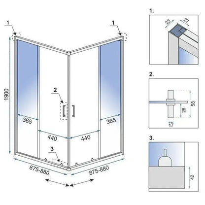 Bruse Kabine Med Bundkar City 90x90x190 cm Børstet Guld + Savoy Hvid Bundkar