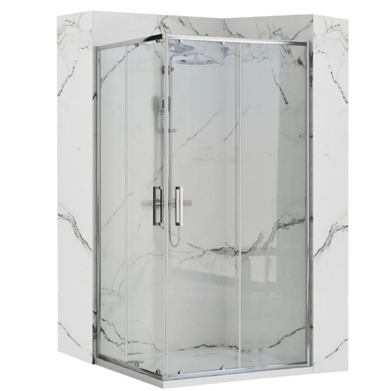 Kabinebruser Med Bundkar Rea Punto 80x100x190 cm Krom + Savoy Hvidt Bundkar