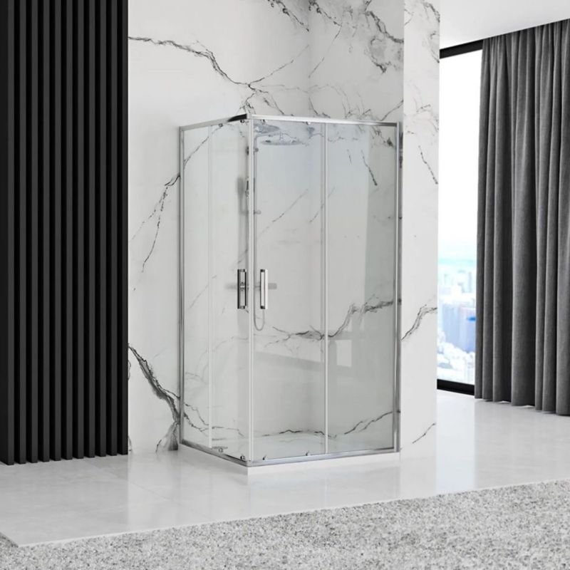Kabinebruser Med Bundkar Rea Punto 80x100x190 cm Krom + Savoy Hvidt Bundkar