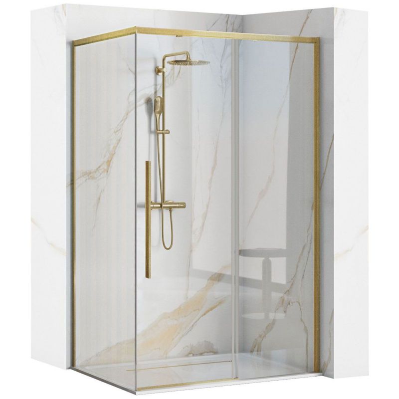 Brusekabine Rea Solar 100x80x195 cm Børstet Guld med Hvidt Bundkar