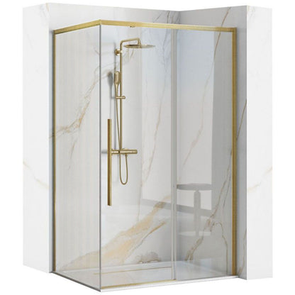 Brusekabine Rea Solar 100x80x195 cm Børstet Guld med Hvidt Bundkar