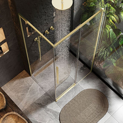 Brusekabine Rea Solar 100x80x195 cm Børstet Guld med Hvidt Bundkar