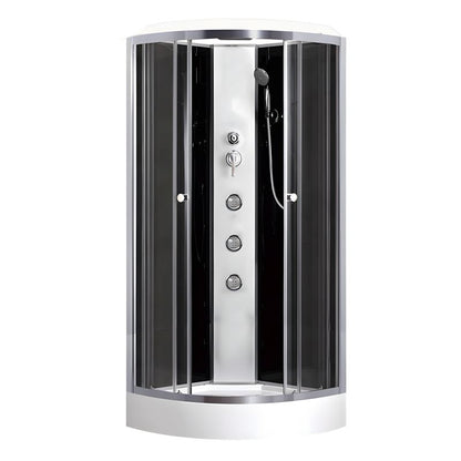 Halvrund Brusekabine med Hydromassage 80x80 cm Transparent Glas Satinaluminium