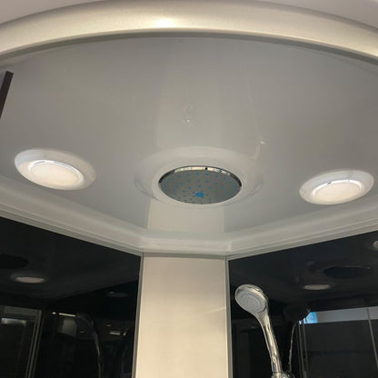 Halvrund Brusekabine med Hydromassage 80x80 cm Transparent Glas Satinaluminium